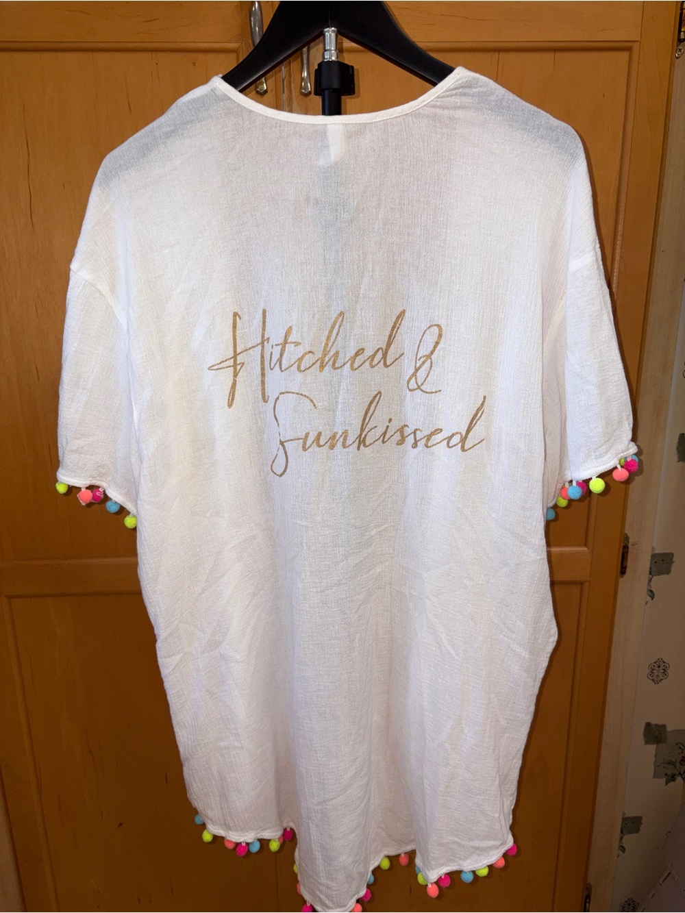 David's Bridal Hitched & SunKissed Pom-Pom Kimono Swim Cover-Up Size S/M